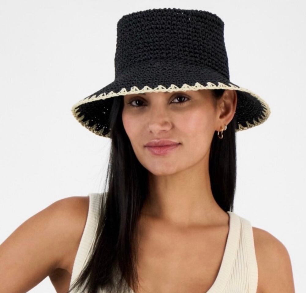 New I.N.C crochet bucket hat black & tan